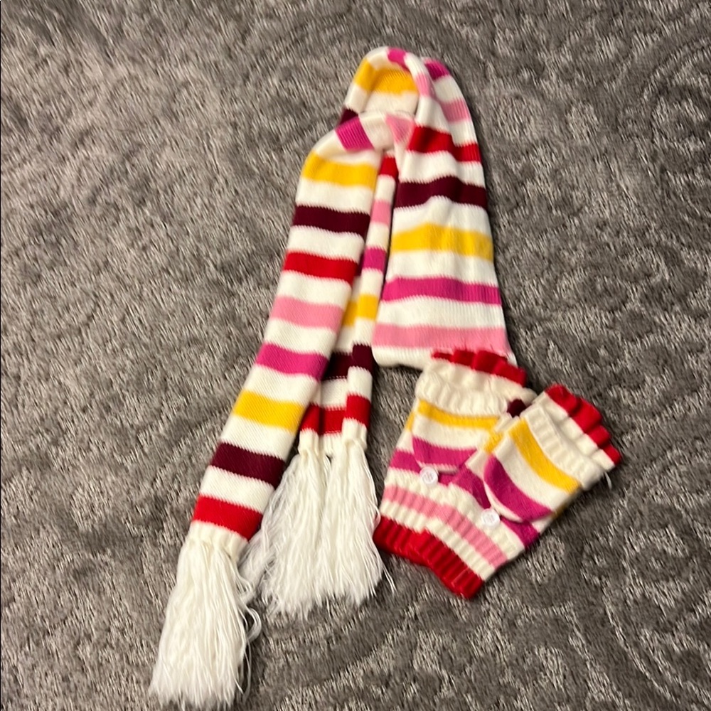Colorful Striped Kids Scarf and Gloves Set